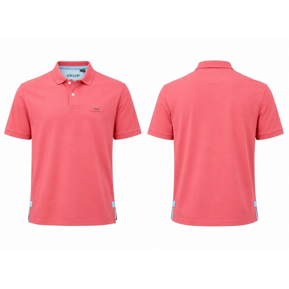 Orvis Mens XL Coral Pink Short Sleeve Cotton Pique Polo Shirt Fly Fishing Logo